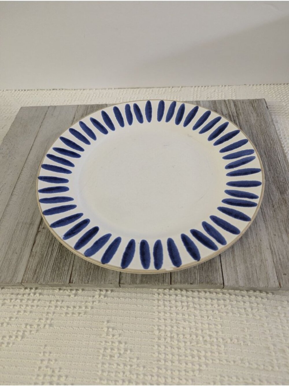 CMG Cobalt Blue White Wide Striped Dinner Plate 10 3/4" Hand Made Portugal